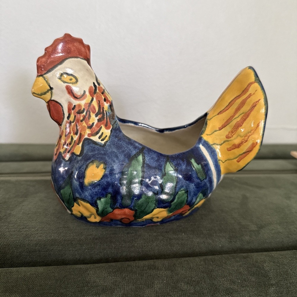 Terracotta Pottery Chicken Planter Mexican Folk Art‎ Signed Mexico Amora